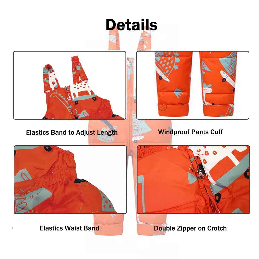 Printed Snowsuits for Baby Girls, 2-Piece Clothing Set, Winter Unisex Children's Down Jacket with Removable Fur Hood with Snow Dungarees, Boys and Girls, Ski Suit Clothing