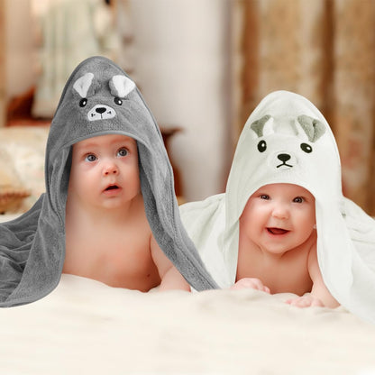 Aolso Hooded Towel Baby, 80 x 80 cm Baby Towel Hood, Baby Wash Cloth, Coral Fleece Baby Towel with Hood for Newborns, Soft and Super Absorbent, Unisex (Grey Elephant)