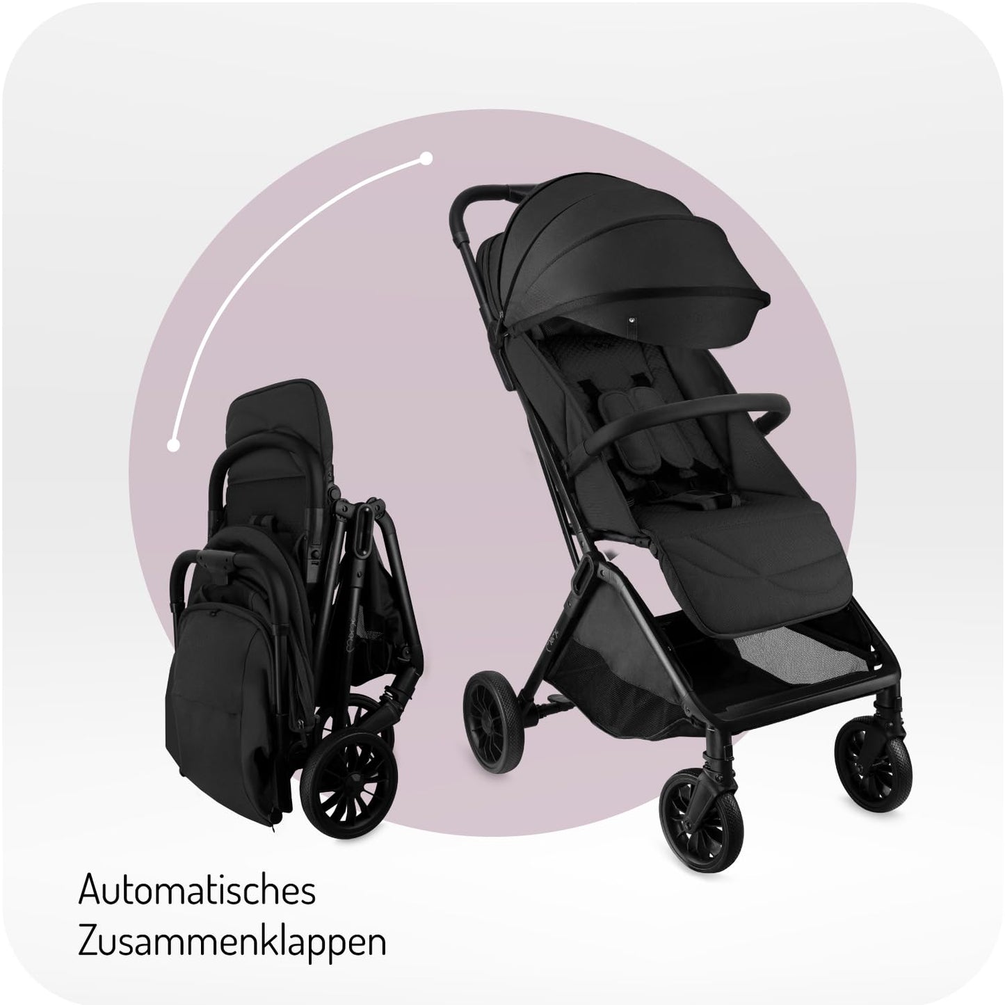 MoMi Kinderwagen ANDREA mit automatischem Faltsystem, bis 22 kg Körpergewicht, 5-Punkt-Sicherheitsgurt, Getränkehalter, Einkaufskorb, Tasche, Insekten- und Regenschutz, mit Zwillingsfunktion