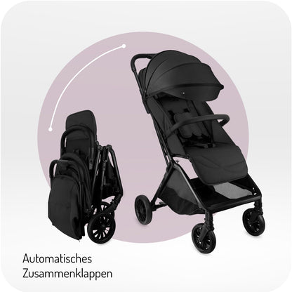 MoMi Kinderwagen ANDREA mit automatischem Faltsystem, bis 22 kg Körpergewicht, 5-Punkt-Sicherheitsgurt, Getränkehalter, Einkaufskorb, Tasche, Insekten- und Regenschutz, mit Zwillingsfunktion