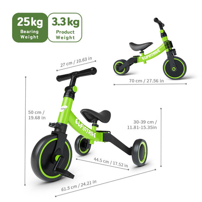besrey 5 in 1 Laufräder Laufrad Kinderdreirad Dreirad Lauffahrrad Lauflernhilfe für Kinder ab 1 Jahre bis 4 Jahren (Schwarz)