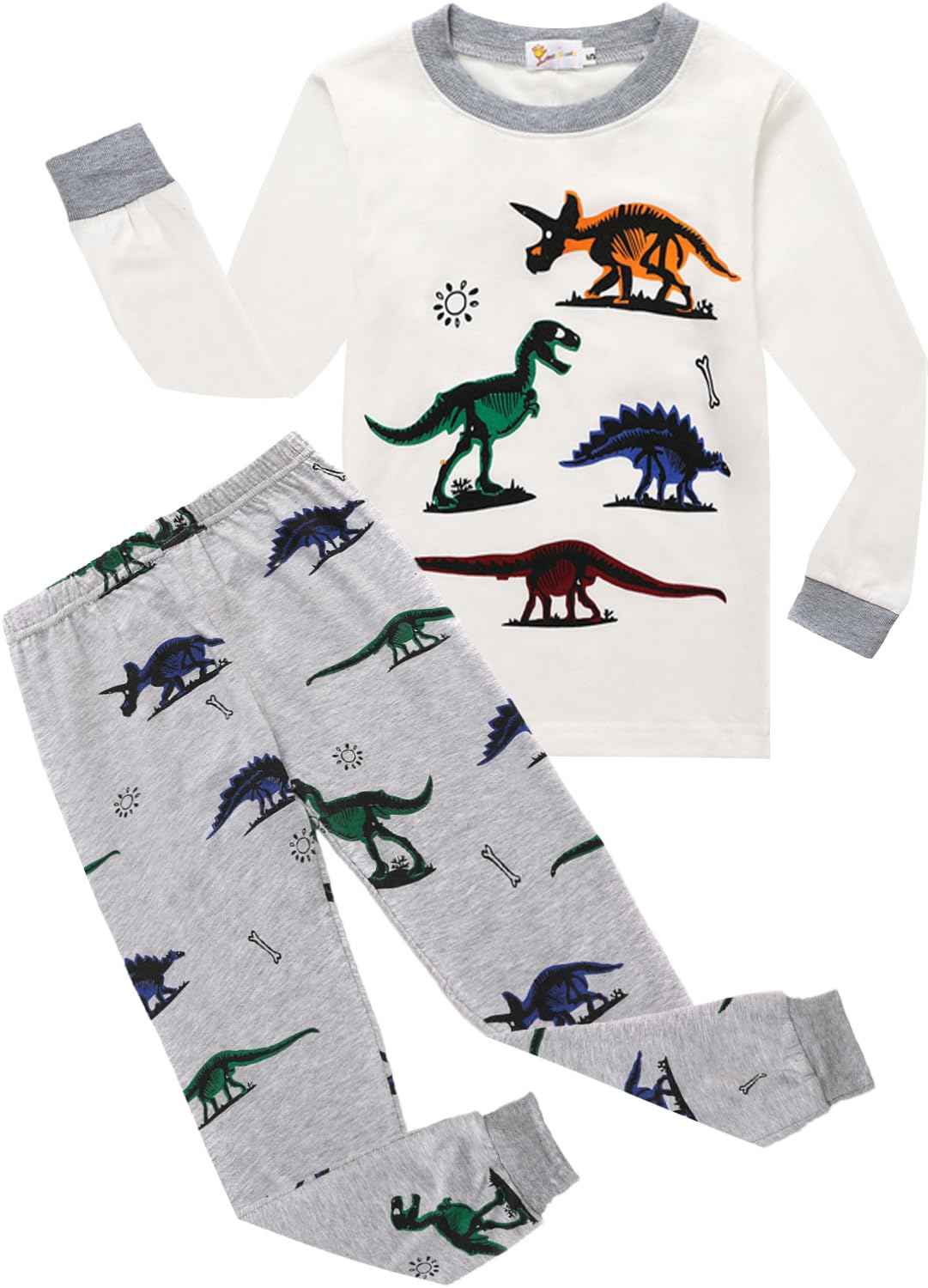 EULLA Boys Dinosaur Pyjamas, Cotton Long Sleepwear, Children's Pyjamas
