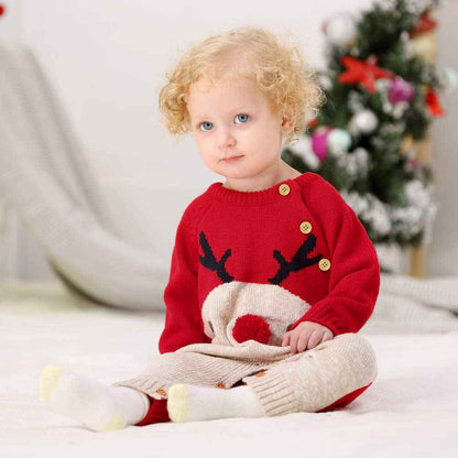 Hifot Baby Romper, Christmas Outfit, Romper for Boys and Girls, Newborn Santa Reindeer, Knitted Sleepsuit, Christmas Party Clothing Set