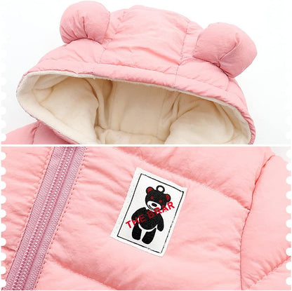 LSERVER Neugeborener Strampler Baby mit Kapuze Fleecever Dickter Jungen Schneeanzug Mädchen Warmer Daunen Overall Kinder Niedliche Winter Anzüge, Schwarz, 80