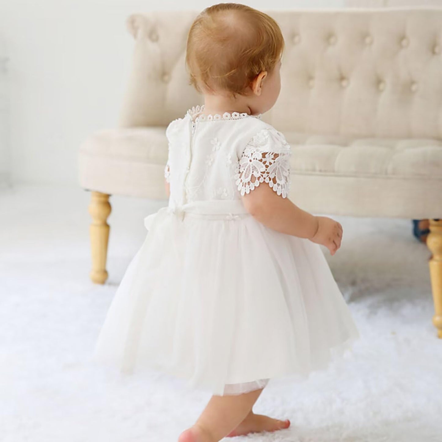 Baby Mädchen Weiße Taufe Kleid mit Kapuze Neugeborene Taufe Kleid Spitze Kleid für Hochzeit Geburtstag