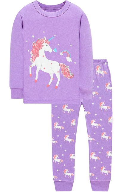 EULLA Children's Girls' Pyjamas Long Sleeve Cotton Winter Pyjama Set Unicorn Princess Dino Rabbit Owl Two Piece Sleepwear 1-10 Years 92 98 104 110 116 122 128 134 140