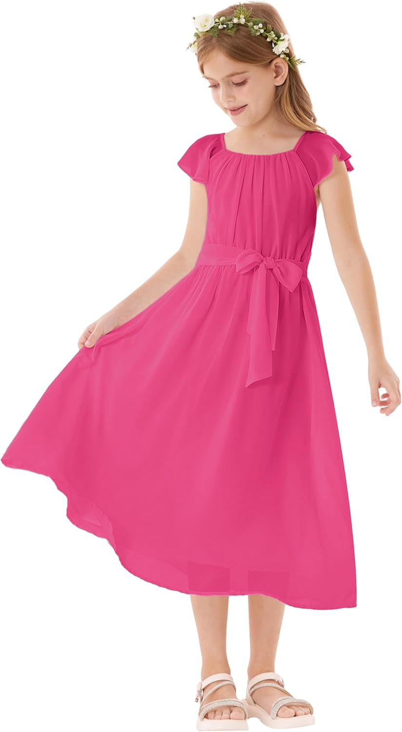 GRACE KARIN Girls Summer Dress Elegant Chiffon Princess Long Dress Wedding Guest Evening Dress for Teenage Girls 5-14 Years 