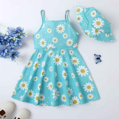 Baby Kleidung Mädchen Kleid - Gänseblümchen Ärmellos Kleider + Hut 2tlg, Blume Kleid Babykleidung Set Bekleidungssets Sommer Frühling Herbst für 0-3 Jahre (Grün/Rosa)
