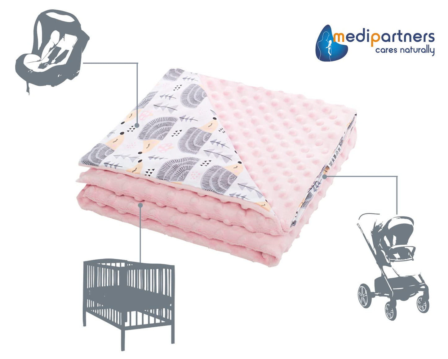 Medi Partners Babydecken Baby 100% Baumwolle Krabbeldecke Babydecke 75x100cm doppelseitig Kinderbett Minky Kuscheldecke Kinderwagen (REH mit grauem Minky)