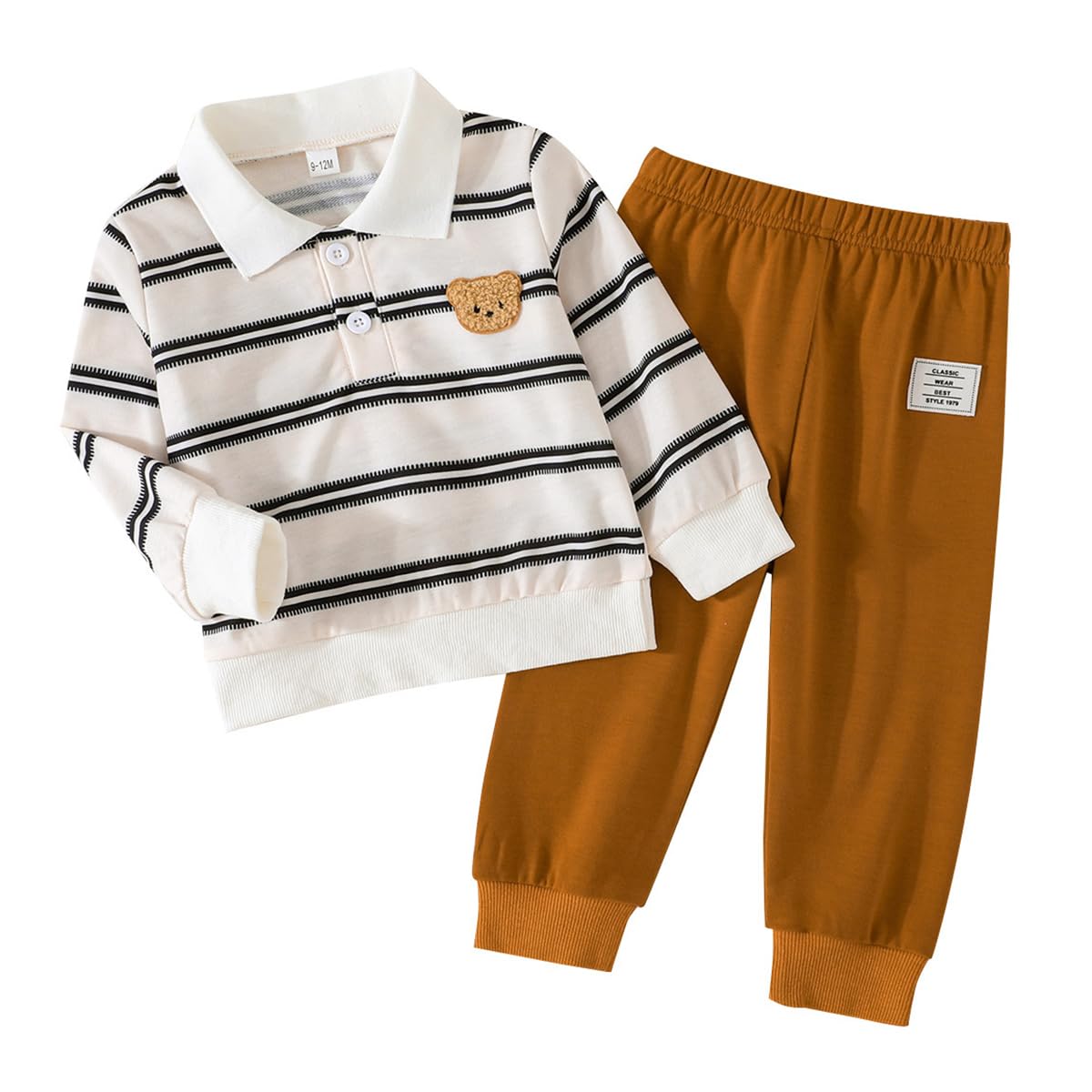 Kleinkind Baby Jungen Kleidung Outfits Langarm Turn-Down Kragen Plain / Checked Sweatshirt und Hose 2 Stück Herbst Winter Trainingsanzug Set