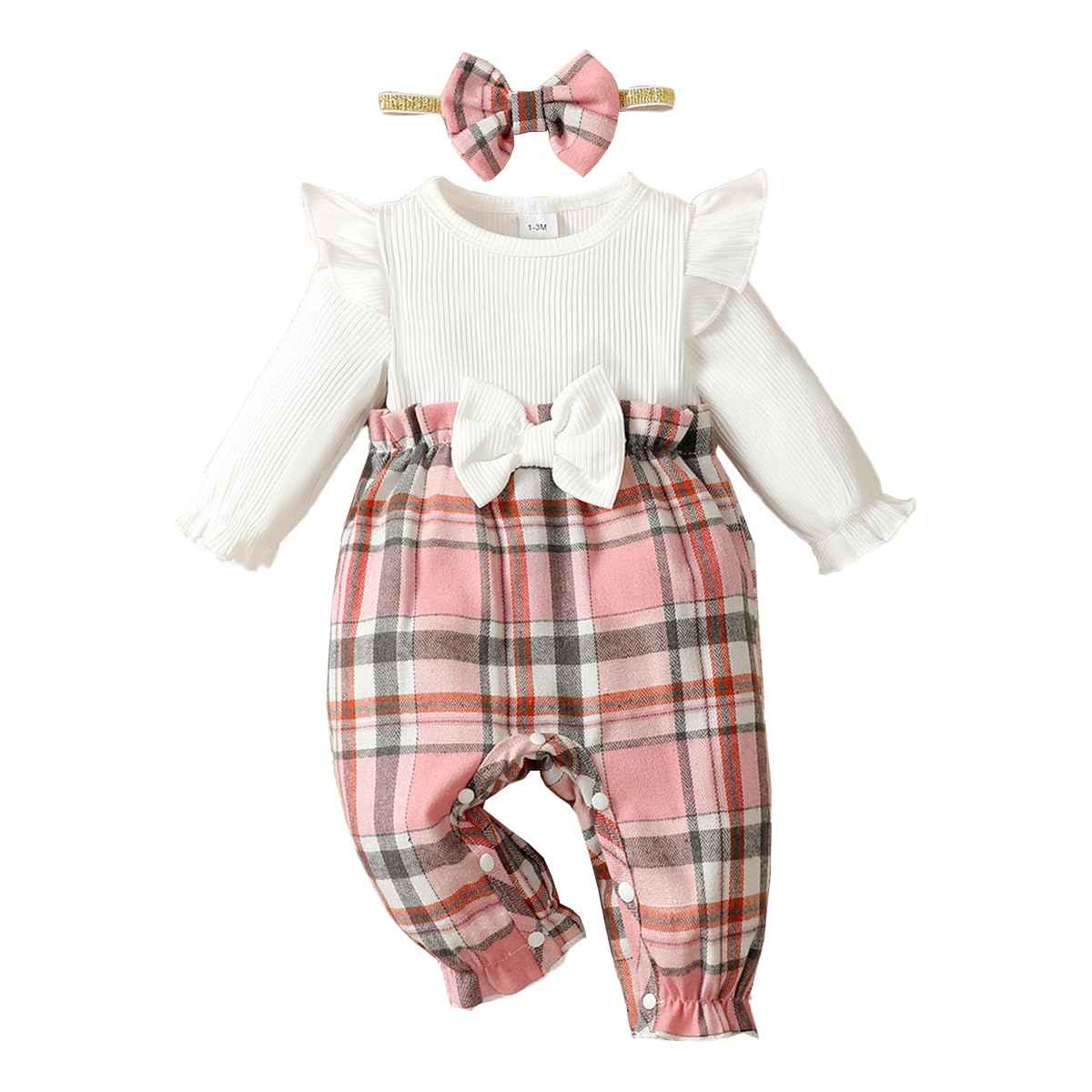 UUAISSO Newborn Baby Girl Clothing Long Sleeve Ruffle Jumpsuit Bowknot Romper Infant Girls Autumn Winter Outfits