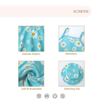Baby Kleidung Mädchen Kleid - Gänseblümchen Ärmellos Kleider + Hut 2tlg, Blume Kleid Babykleidung Set Bekleidungssets Sommer Frühling Herbst für 0-3 Jahre (Grün/Rosa)