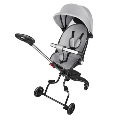 Buggy für Babys, ultraleicht, kompakt, faltbar und neigbar, von Geburt bis 25 kg, mit Trolley-System, Regenschutz inklusive, ausziehbarer Haube, C-schwarz