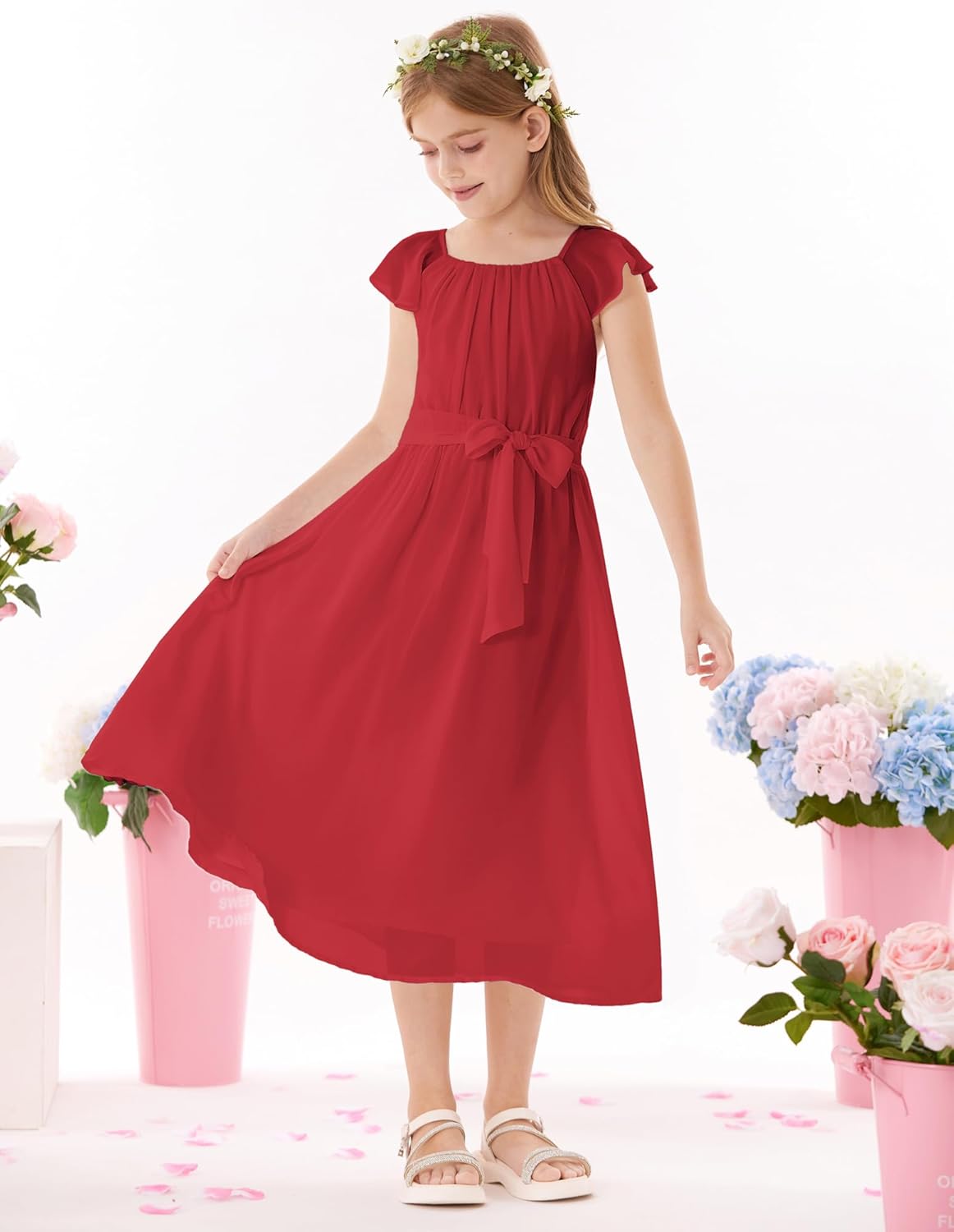 GRACE KARIN Girls Summer Dress Elegant Chiffon Princess Long Dress Wedding Guest Evening Dress for Teenage Girls 5-14 Years 
