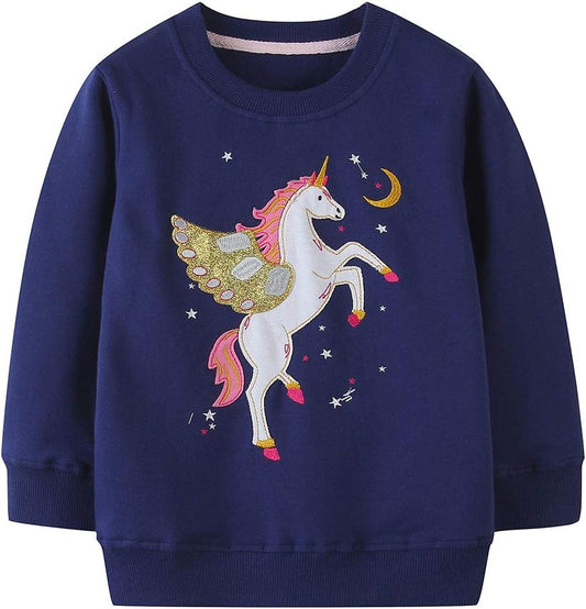 Mädchen Sweatshirt für Kinder Süß Cartoon Pullover Baumwolle Top Langarm T-Shirt Größe 1-12 Jahre