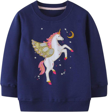 Mädchen Sweatshirt für Kinder Süß Cartoon Pullover Baumwolle Top Langarm T-Shirt Größe 1-12 Jahre