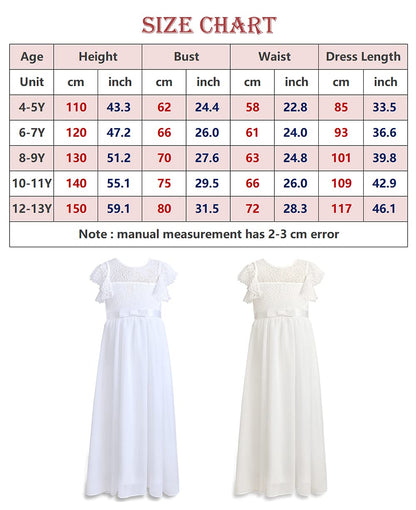 TYHTYM Blumenmädchen Kleid, Festzug, Hochzeit, Spitzenkleid, Abschlussballkleid, Mädchen, Partykleid, Flattern Ärmel, Weiß
