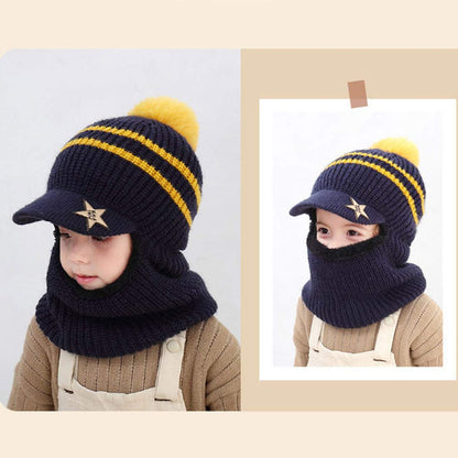 YONKOUNY Kinder Wintermütze Jungen Mädchen Warm Niedlich Strickmütze Schalmütze Schlupfmütze Beanie Mütze mit Fleecefutter