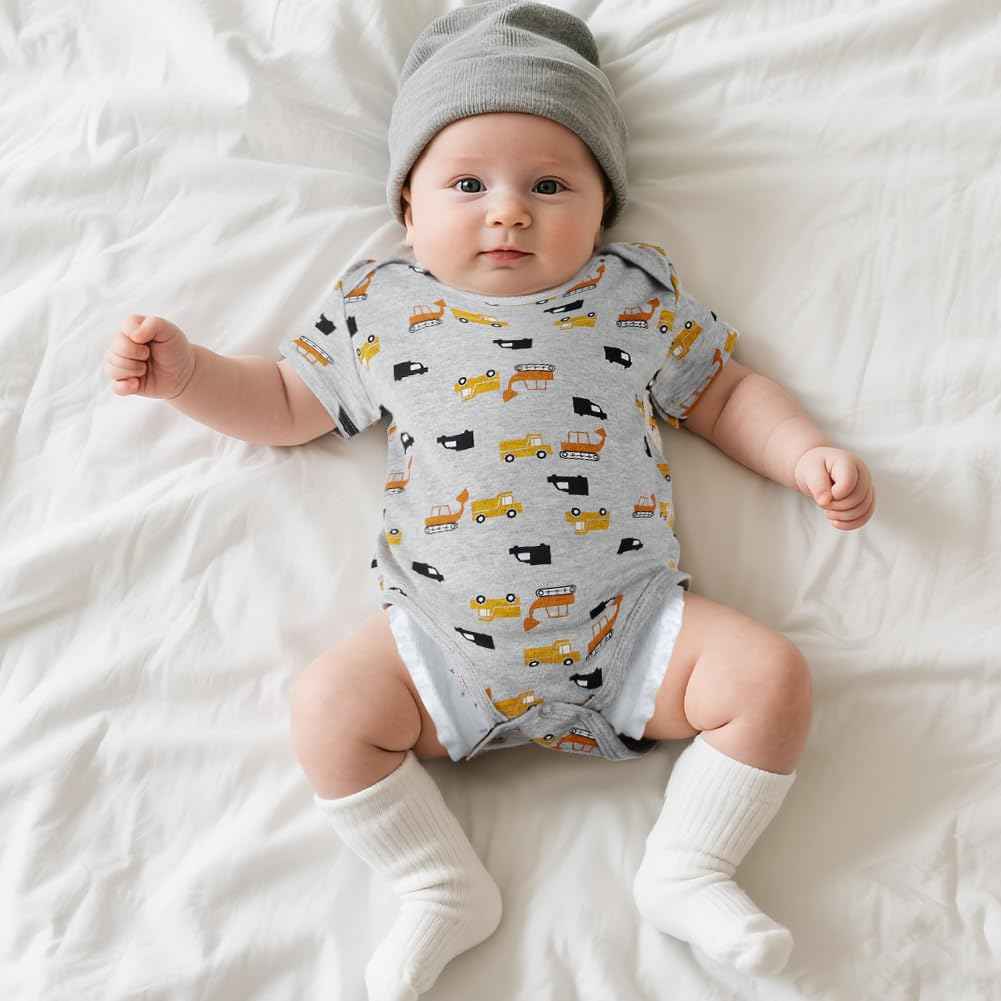Vicloon Baby Bodysuit Short Sleeve Unisex Baby Set Short Sleeve Bodysuits Made of 100% Super Soft Cotton, Baby Bodysuit with Press Studs for Newborn Baby Boys and Girls 0-3 m/3-6 m/6-9 m/9-12 m