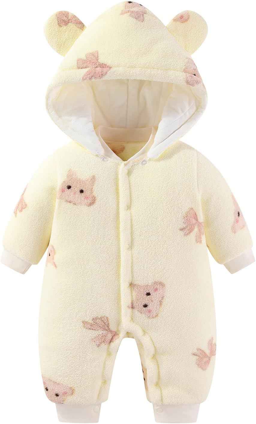 WYTbaby Baby Winter Snowsuit Newborn Winter Romper with Hood Fleece Winter Suit Children Girls Boys Long Sleeve Jumpsuit for 0-12 Months
