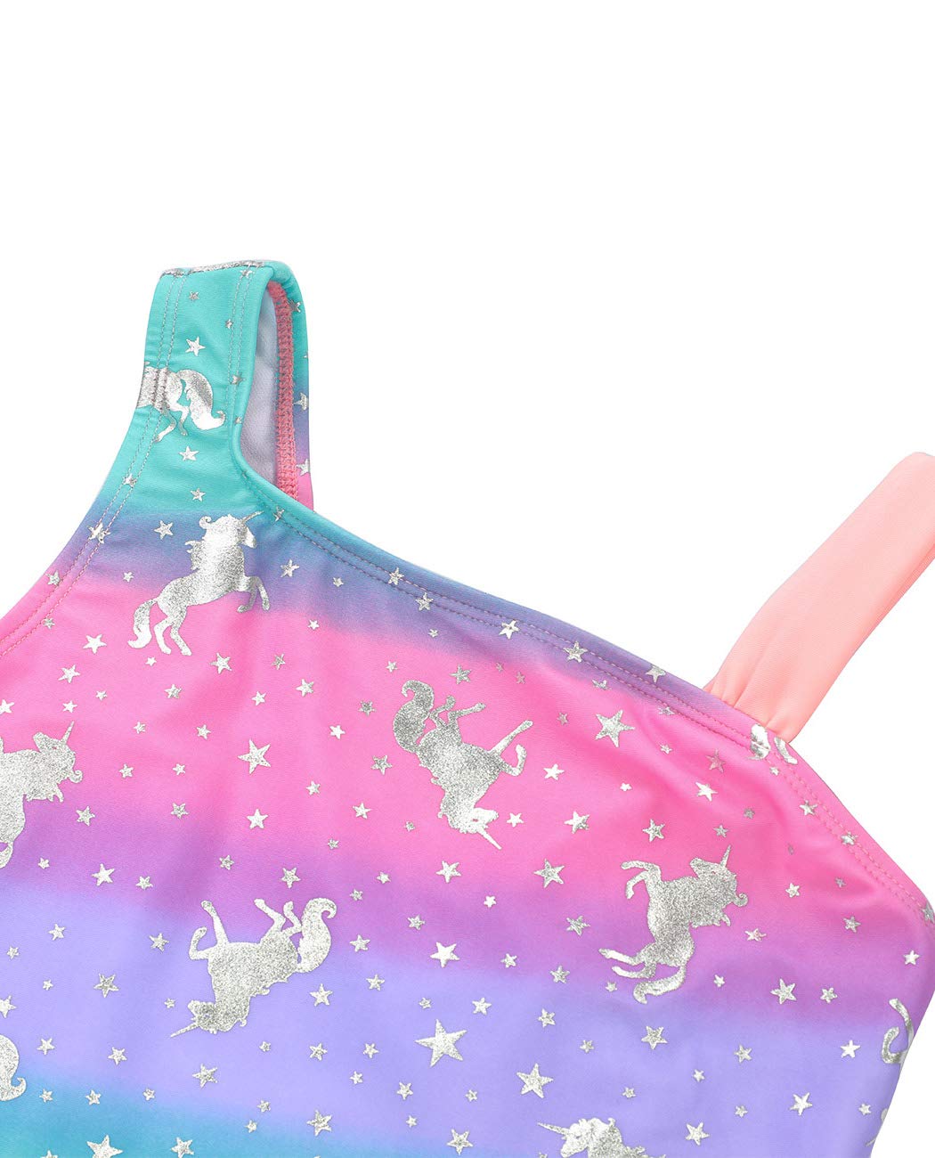 iDrawl One Piece Swimwear, Girls' Swimming Costume, Unicorn Theme, Multicoloured Summer Beachwear, UPF 50+, 3-13 Years