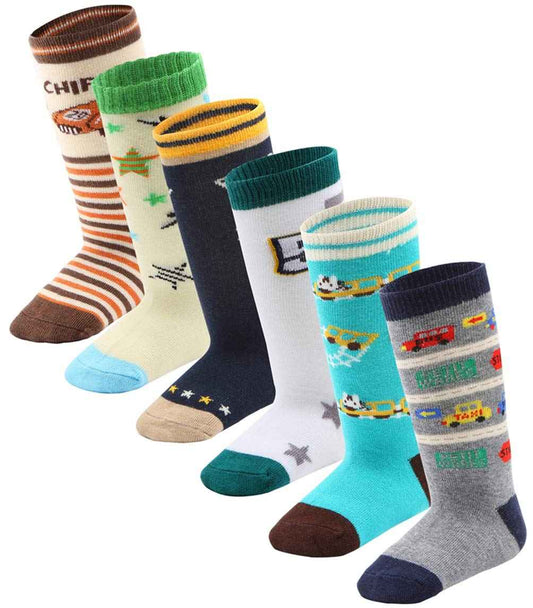 6 Pairs Toddler Boys ABS Non-Slip Socks Knee High Cotton Grip Socks Baby Boys Non-Slip Socks