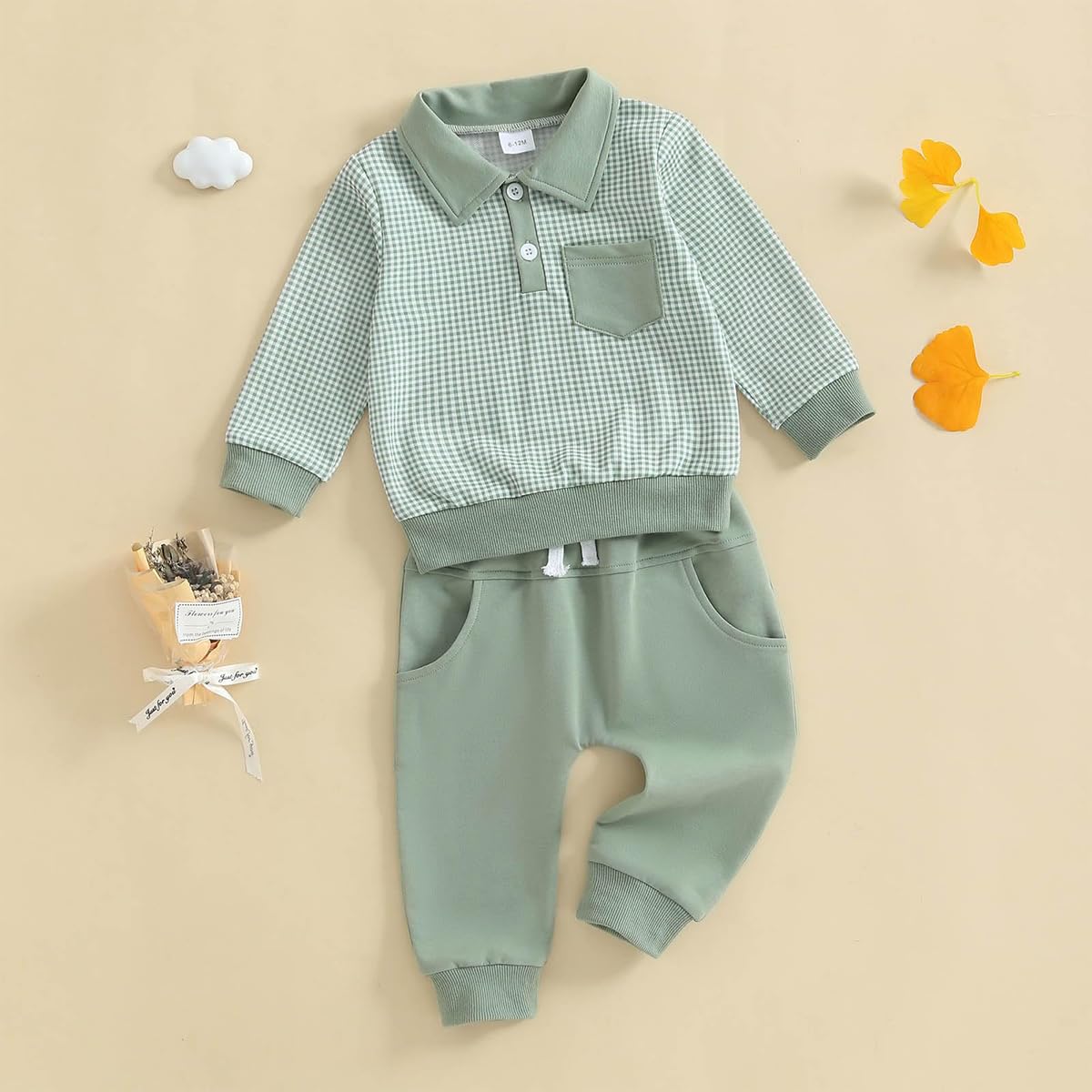 Kleinkind Baby Jungen Kleidung Outfits Langarm Turn-Down Kragen Plain / Checked Sweatshirt und Hose 2 Stück Herbst Winter Trainingsanzug Set