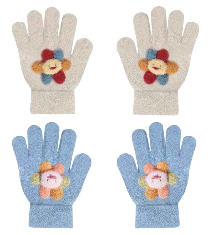 ZDQC 2 Paar Warme Strickhandschuhe Kinder,Süße Handschuhe Kinder,Handschuhe Kinder Stretch,Winter Warme Strickhandschuhe,Vollfinger Handschuhe,Fingerhandschuhe Kinder Winter