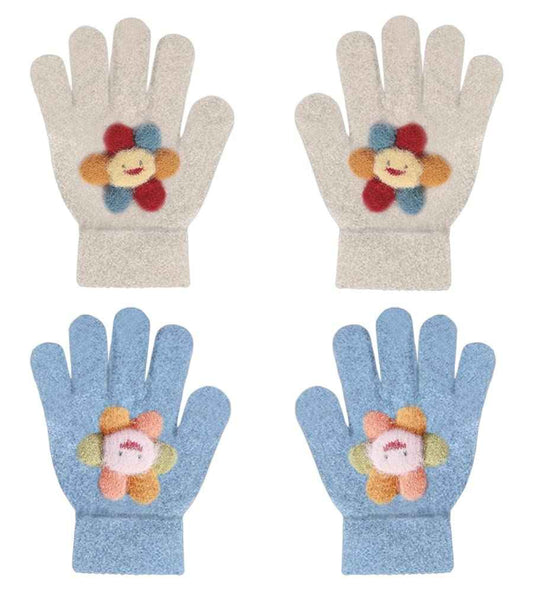 ZDQC 2 Paar Warme Strickhandschuhe Kinder,Süße Handschuhe Kinder,Handschuhe Kinder Stretch,Winter Warme Strickhandschuhe,Vollfinger Handschuhe,Fingerhandschuhe Kinder Winter