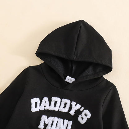 LUVCES Kleinkind Baby Jungen Outfits Langarm Daddy’s Mini Kapuzenpullover Sweatshirts + Hosen 2-teiliges Herbst Winter Frühling Kleidungsset