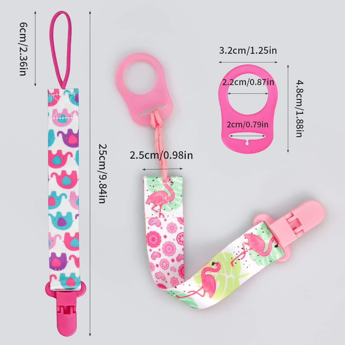 Suofuolef 4 Pack Schnullerkette Baby Mädchen, Baby Schnullerband Set mit Adaptern, Schnuller Clips für Neugeborenen Geburt & Taufe Geschenk, Rose