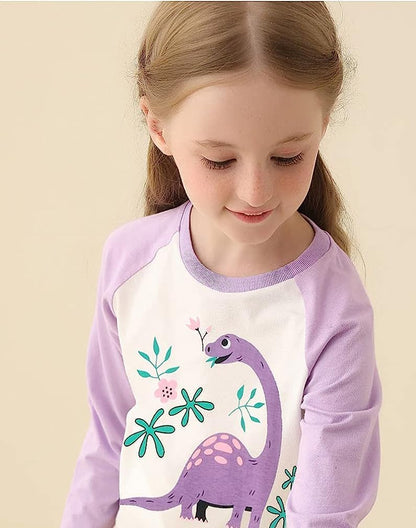 EULLA Kinder Mädchen Schlafanzüge Langarm Baumwolle Winter Pyjama Set Einhorn Prinzessin Dino Hase Eule Zweiteilig Nachtwäsche 1-10 Jahre 92 98 104 110 116 122 128 134 140
