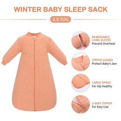 amo nenes Baby Sleeping Bag 2.5 TOG, Baby Autumn Winter Long Sleeve Sleeping Bag, 100% Cotton, Removable Sleeves, Length 72 cm, 0-6 Months (Blue)