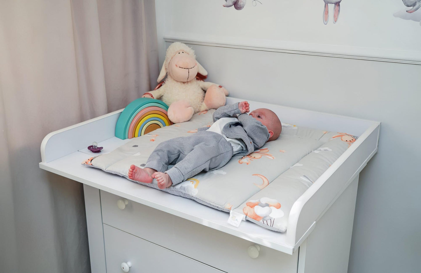 Wickelauflage Wickelunterlage aus Baumwolle 75x72 cm - Weich und waschbar Wickelunterlage für Babys Wickelmatte aus Stoff für Wickeltisch Wickelkommode oder Waschmaschine 75 x 72 Wilde Rose