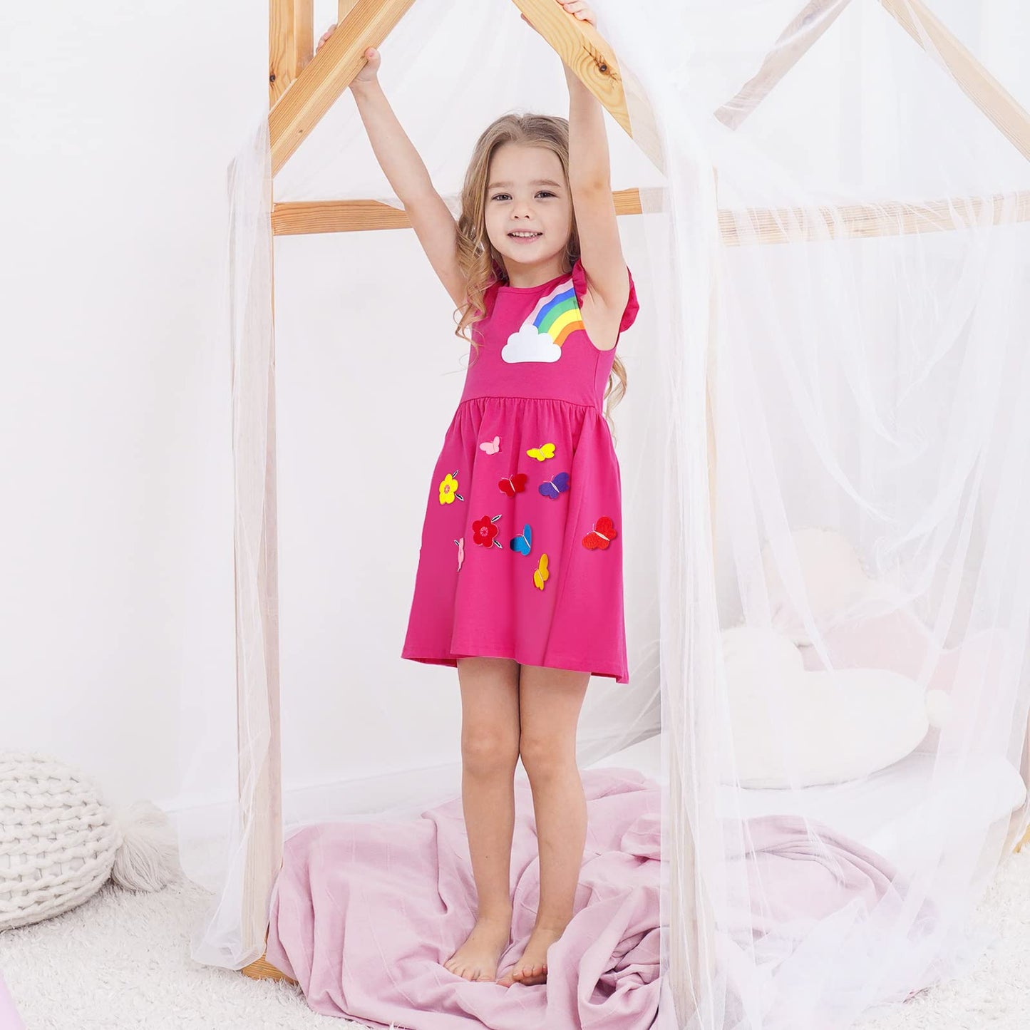 SFreeBo Girls Dresses Unicorn Rainbow Dress Kids Girls Gift Cotton Colourful Dresses for Girls 104 110 116 122 128