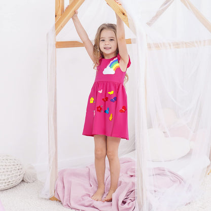 SFreeBo Girls Dresses Unicorn Rainbow Dress Kids Girls Gift Cotton Colourful Dresses for Girls 104 110 116 122 128