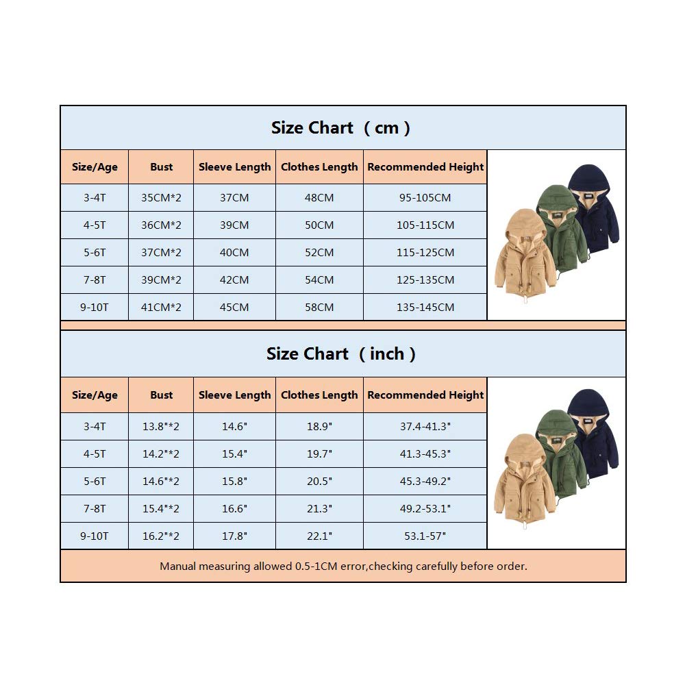 amropi Children's Boys Hooded Jacket with Fleece Lining Coat Parka Jacket Outerwear for 3-10 Years