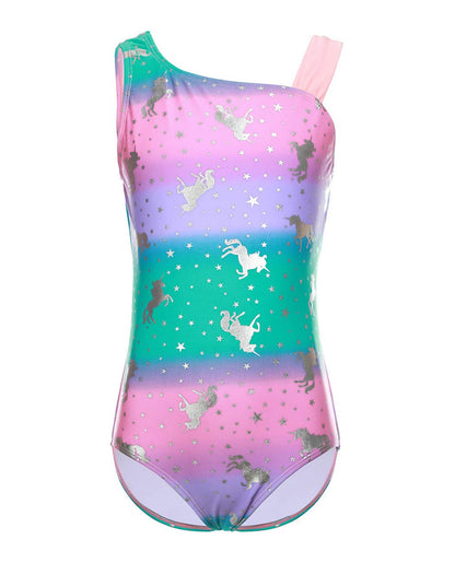 iDrawl One Piece Swimwear, Girls' Swimming Costume, Unicorn Theme, Multicoloured Summer Beachwear, UPF 50+, 3-13 Years