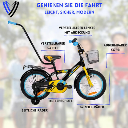 MIRAVO Kinderfahrrad Fahrrad Kinder Ab 2 Bis 8 Jahre Mit Stützrädern Schubstange V-Brake Bremsen Rückstrahl Aufkleber 12 16 20 Zoll Radgröße Korb Für Junge Spark - Meloni2