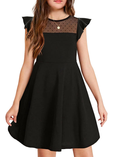 Arshiner Girls Dress Summer Dress Ruffle Short Sleeve Mesh A Line Casual Party Dresses with Pockets Kids Dresses for 6-13 Years 