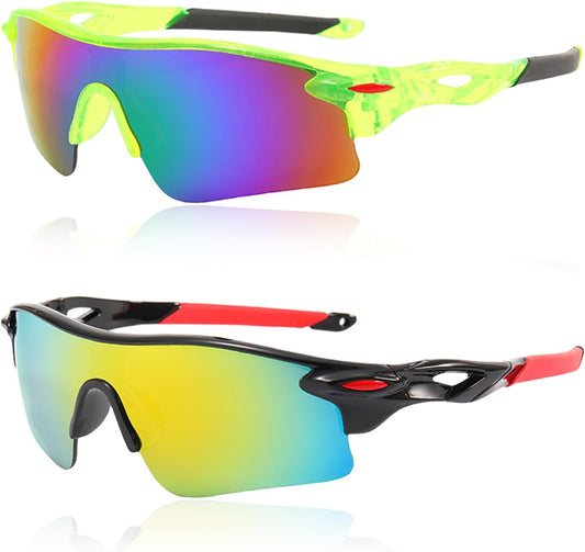 Irikdescia 2 Stück Sport-Sonnenbrille für Kinder, UV400-Sonnenbrille, Sonnenbrille mit Leichtem Rahmen, zum Radfahren, Baseball, Golf, für Jungen und Mädchen (Grün, Schwarz)