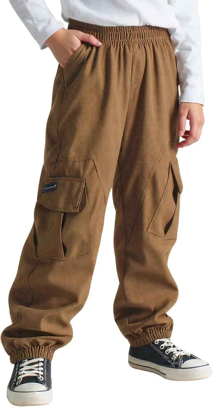Cargohose Jungen Elastische Taille Kinder Jogginghose für 6-13 Jahre | Weich Atmungsaktiv Cargo Jogger Hose, Taschen, Frühling Herbst Sporthose Freizeithose, Outdoor Streetwear, Gr.116-158