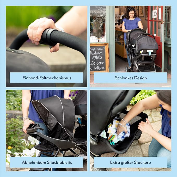 Graco Stadium Duo Geschwisterwagen, Zwillingswagen, 0-15 kg, auch mit Babyschale nutzbar, verstellbare Rückenlehnen, zusammenklappbar, freistehend, großer Staukorb, inkl. Snacktabletts, Titanium