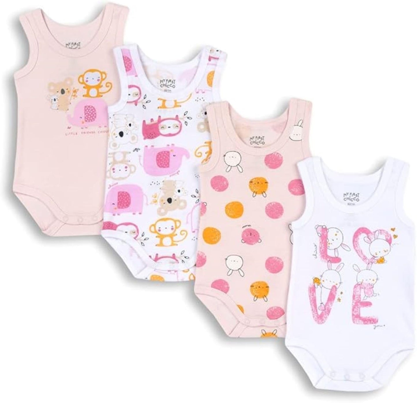 Chicco Unisex Baby Set Ärmellos Bodys aus Baumwolle Body (4er Pack)