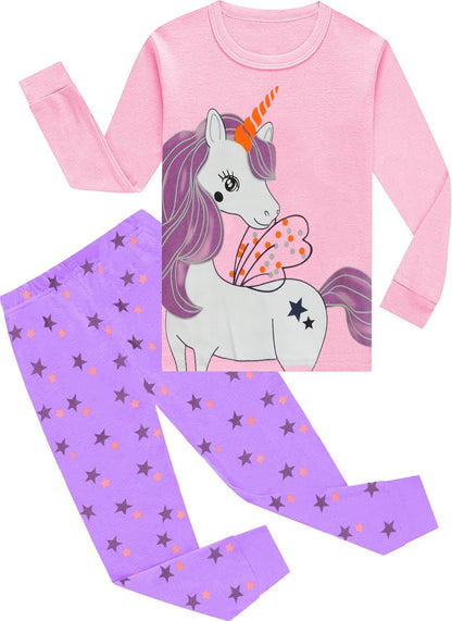 EULLA Children's Pyjamas Girls Long Sleeve Winter Pyjama Set Cotton Mermaid Unicorn Princess Cat Dino Two Piece Sleepwear 92 98 104 110 116 122