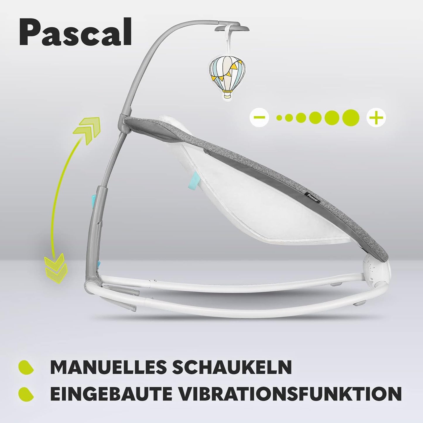 LIONELO Pascal Baby Wippe, sanfte Vibrationen, 5 Melodien, Spielzeugkarussell mit interaktiven Plüschtieren, Kopfkissen, verstellbare Rückenlehne, Energiesparsystem (GREY SCANDI)