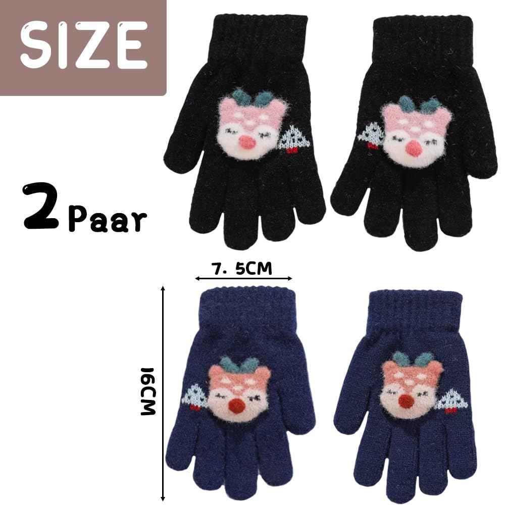 ZDQC 2 Paar Warme Strickhandschuhe Kinder,Süße Handschuhe Kinder,Handschuhe Kinder Stretch,Winter Warme Strickhandschuhe,Vollfinger Handschuhe,Fingerhandschuhe Kinder Winter