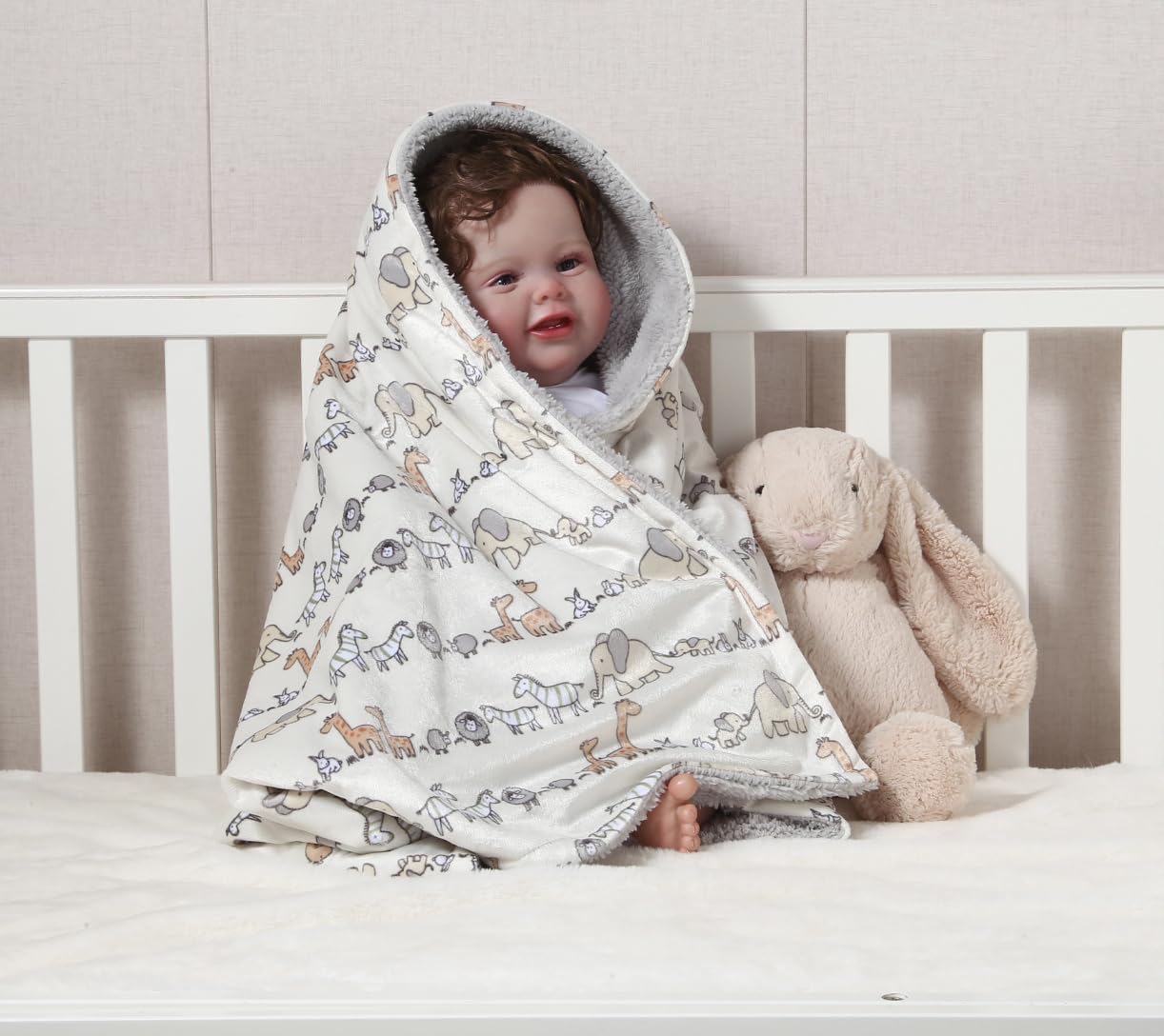 CREVENT Kleine Flauschige warme Baby-Überwurfdecke für Jungen, Kleinkinder, Kinderbett, Kinderwagen, 75 cm x 100 cm, graue Wolke