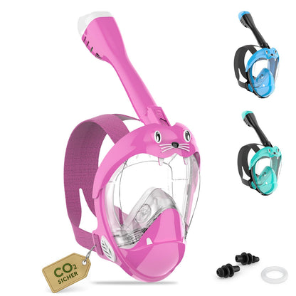 Schnorchelmaske Kinder Vollmaske – CO₂ sichere Tauchmaske ab 6 Jahren mit Anti-Beschlag, Anti-Leck, 180° Sichtfeld – Schnorchel Vollgesichtsmaske inkl. Silikon & Tragetasche