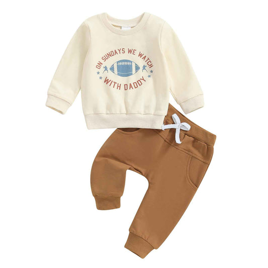 ZyHwShine Kleinkind Baby Jungen Fußball Outfit On Sundays We Watch Football with Daddy Sweatshirt Top Pants Infant Fall Clothes